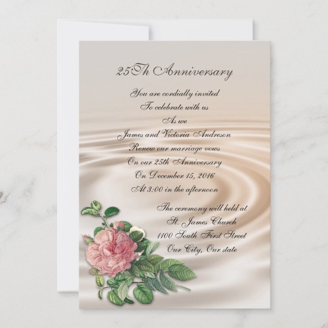 25th Wedding anniversary vow renewal Pink rose Invitation (Front)