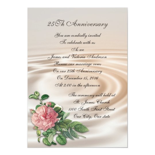 25th Wedding anniversary vow renewal Pink rose Invitation Zazzle.co.uk