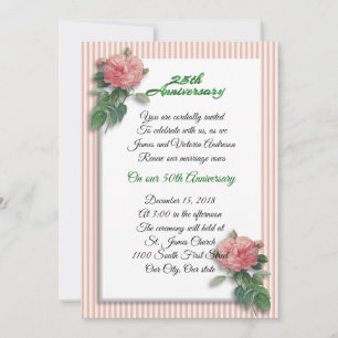 25th Wedding anniversary vow renewal pink roses Invitation