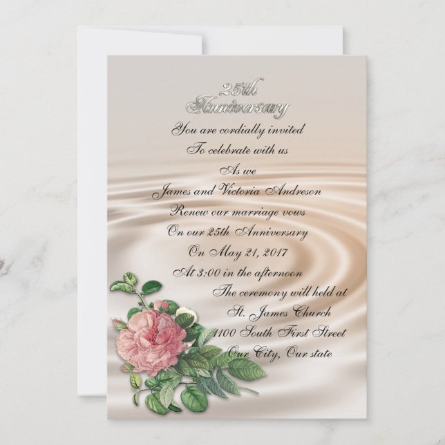 25th Wedding anniversary vow renewal vintage rose Invitation (Front)