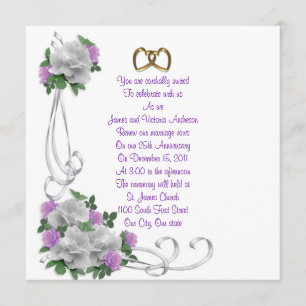 25th Wedding anniversary vow renewal White roses Invitation