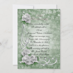 25th Wedding anniversary vow renewal White roses Invitation