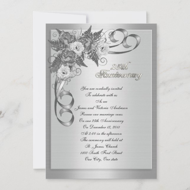 25th Wedding anniversary vow renewal White roses Invitation (Front)