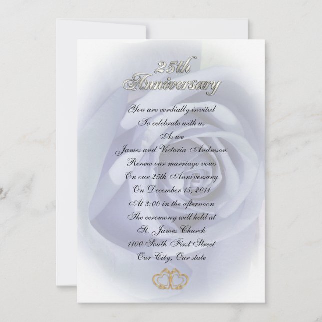 25th Wedding anniversary vow renewal White roses Invitation (Front)