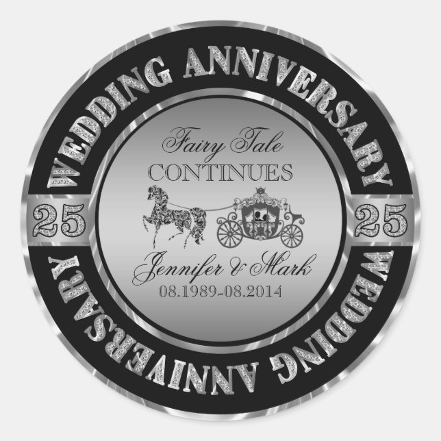 25th Wedding Anniversary-Wedding Horse & Carriage Classic Round Sticker (Front)