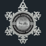 25th Wedding Anniversary-Wedding Horse & Carriage Snowflake Pewter Christmas Ornament<br><div class="desc">Glamourous elegant 25 wedding anniversary commemorative plate. Black and silver with diamonds accents. Wedding horse and carriage in black and silver grey. Customisable text. Fairy tale continues.</div>