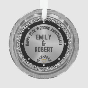 25th wedding Anniversary white diamonds & gold Ornament