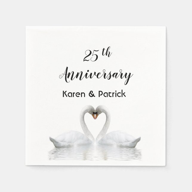 25th wedding anniversary white swans love napkin (Front)
