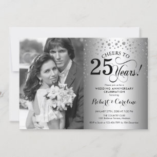 25th Wedding Anniversary with Photo - Silver Invitation