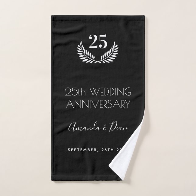 25th wedding annversary black white wreath bath towel set (Hand Towel)