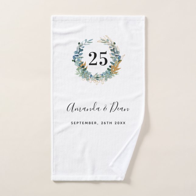 25th wedding annversary eucalyptus wreath bath towel set (Hand Towel)