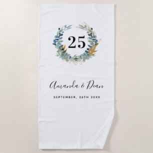 25th wedding annversary eucalyptus wreath beach towel