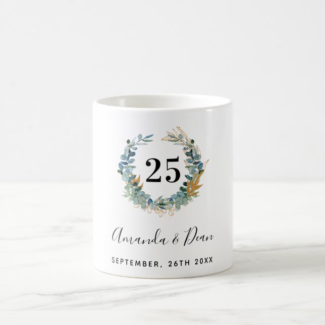 25th wedding annversary eucalyptus wreath coffee mug (Center)