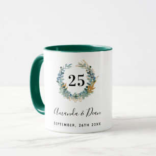 25th wedding annversary eucalyptus wreath  mug
