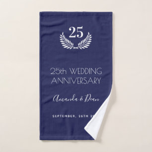 25th wedding annversary navy blue white wreath bath towel set