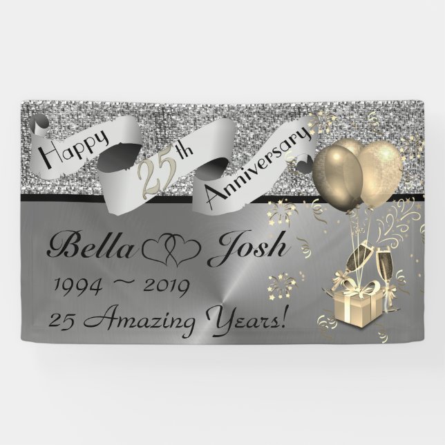 25th Wedding Happy Anniversary Banner (Horizontal)