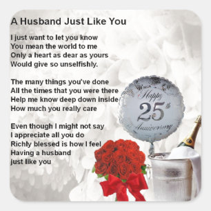 25th wedding husband poem square sticker