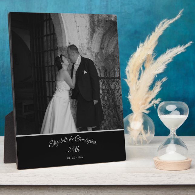 25th Wedding Photo Anniversary Black Silver Plaque (Side)