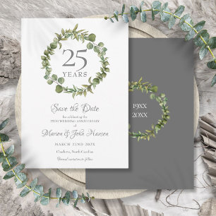 25th Wedding Silver Anniversary Greenery Garland  Save The Date