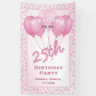 25th Welcome Pink & White Random Number Pattern 25 Banner