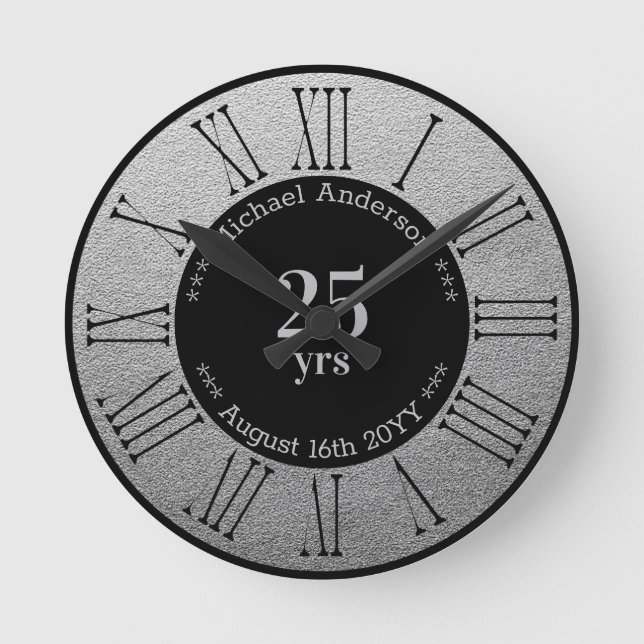 25yrs Retirement or Anniversary Personalised Round Clock (Front)