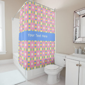 26038B Geometric Square Medallion Pink Yellow Blue Shower Curtain