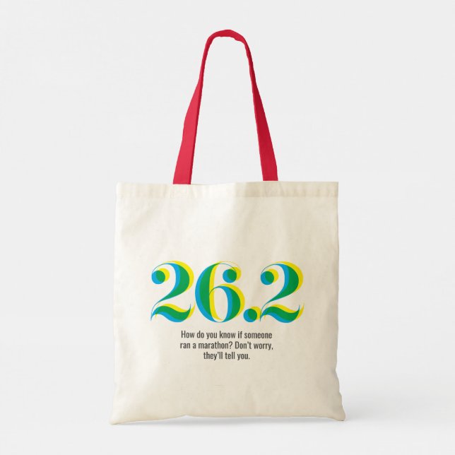26.2 Marathon Running Bold Blue Yellow Text Tote Bag (Back)