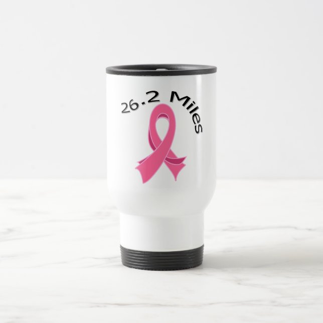 26.2 Miles Marathon Ribbon Breast Cancer Travel Mug (Center)