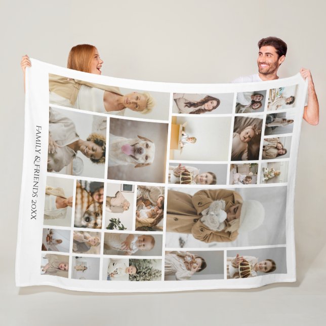 26 Photo Collage Family Personalised Fleece Blanket (In Situ)