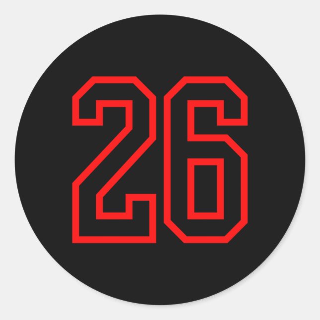 26 Sport Red Black Plain Number Performance Classic Round Sticker (Front)