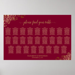 26 Table Burgundy and Gold Wedding Seating Chart