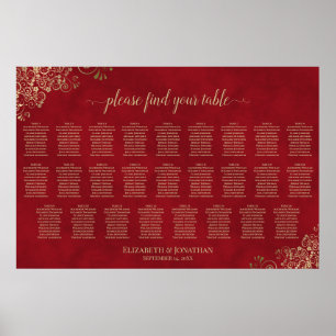 26 Table Crimson Red & Gold Wedding Seating Chart