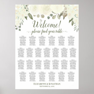 26 Table Ivory White Roses Wedding Seating Chart