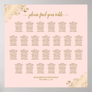 26 Table Wedding Seating Chart Blush Pink & Gold