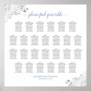26 Table Wedding Seating Chart Dusty Blue on White