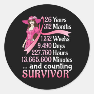 26 Years 312 Months And Counting Breast Cancer Sur Classic Round Sticker