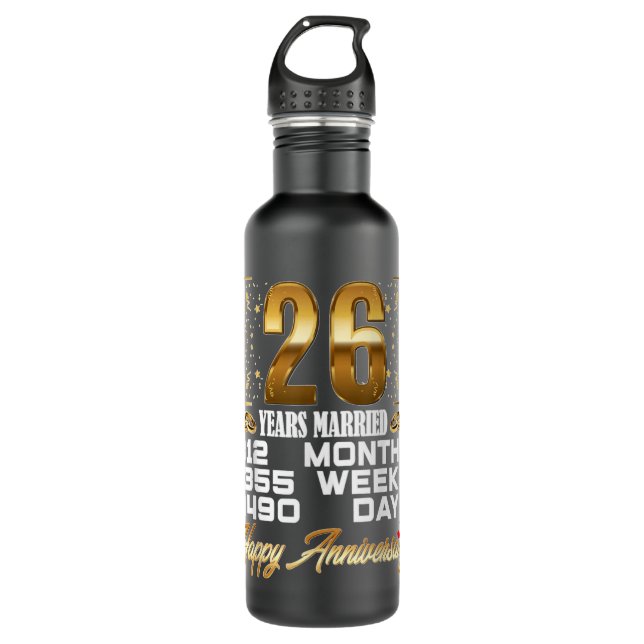 26 Years Married Funny 26th Wedding Anniversary 710 Ml Water Bottle (Front)
