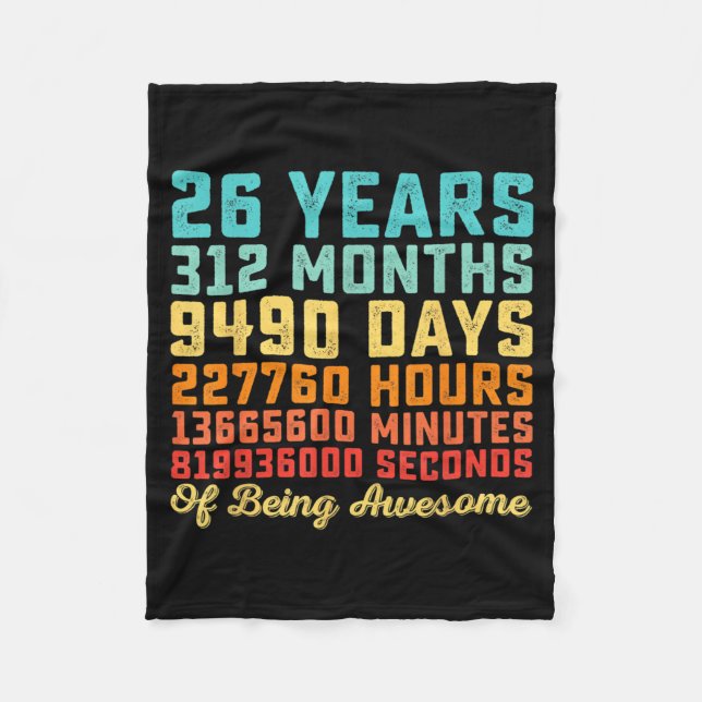 26 Years Old Birthday Quote Funny 26th B-Day Math Fleece Blanket (Front)