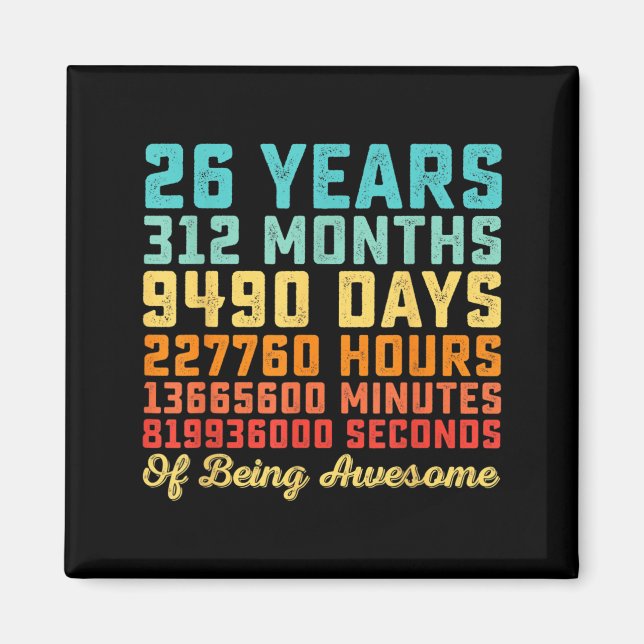 26 Years Old Birthday Quote Funny 26th B-Day Math Magnet (Front)