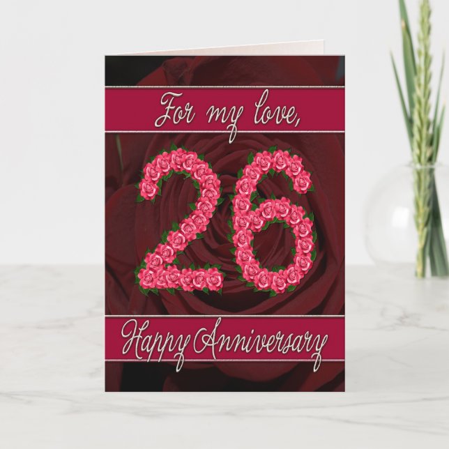 26th anniversary card with roses and leaves (Front)