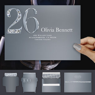 26th Anniversary Diamond Number Twenty Six Silver  Envelope