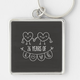 26th Anniversary Gift Chalk Hearts Key Ring