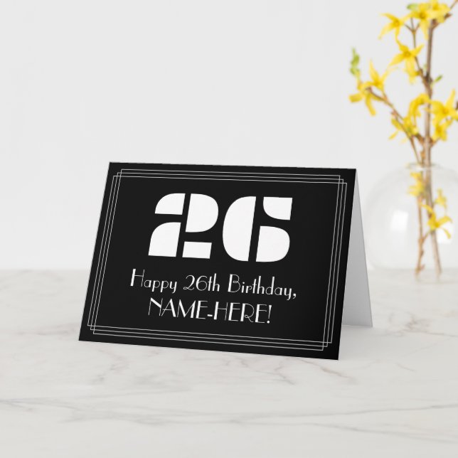 26th Birthday: Art Deco Inspired Look "26" & Name Card (Yellow Flower)