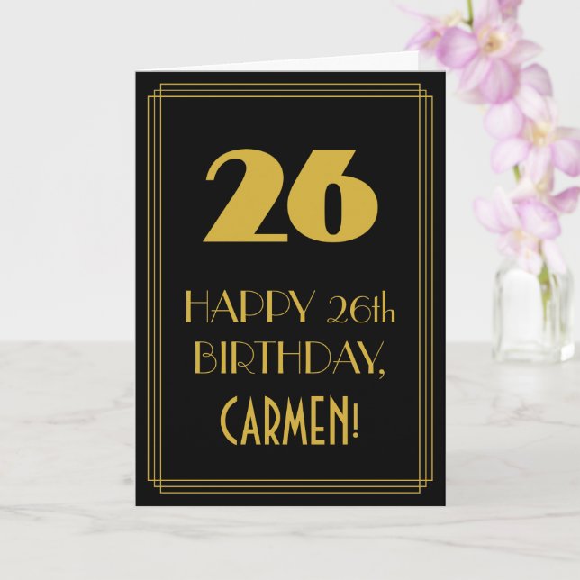 26th Birthday – Art Deco Inspired Look "26" & Name Card (Orchid)