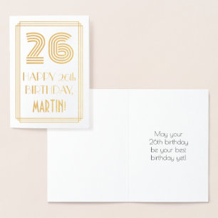 26th Birthday - Art Deco Inspired Look "26" & Name Foil Card