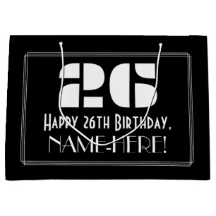 26th Birthday ~ Art Deco Inspired Look "26" + Name Large Gift Bag