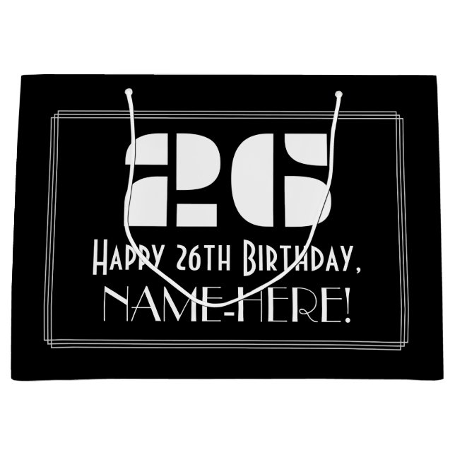 26th Birthday ~ Art Deco Inspired Look "26" + Name Large Gift Bag (Front)