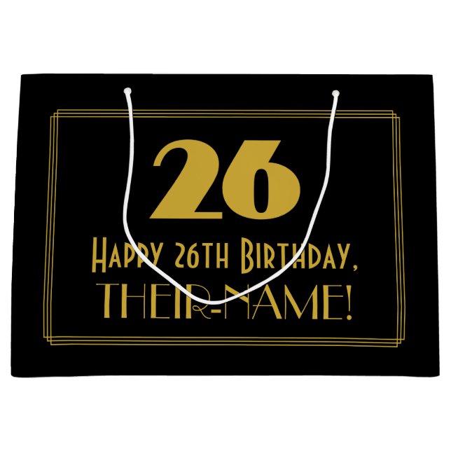 26th Birthday — Art Deco Inspired Look "26" & Name Large Gift Bag (Front)
