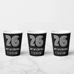 26th Birthday — Art Deco Inspired Look “26” + Name Paper Cups