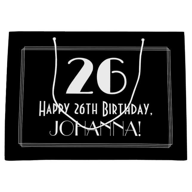 26th Birthday: Art Deco Inspired Style "26", Name Large Gift Bag (Front)